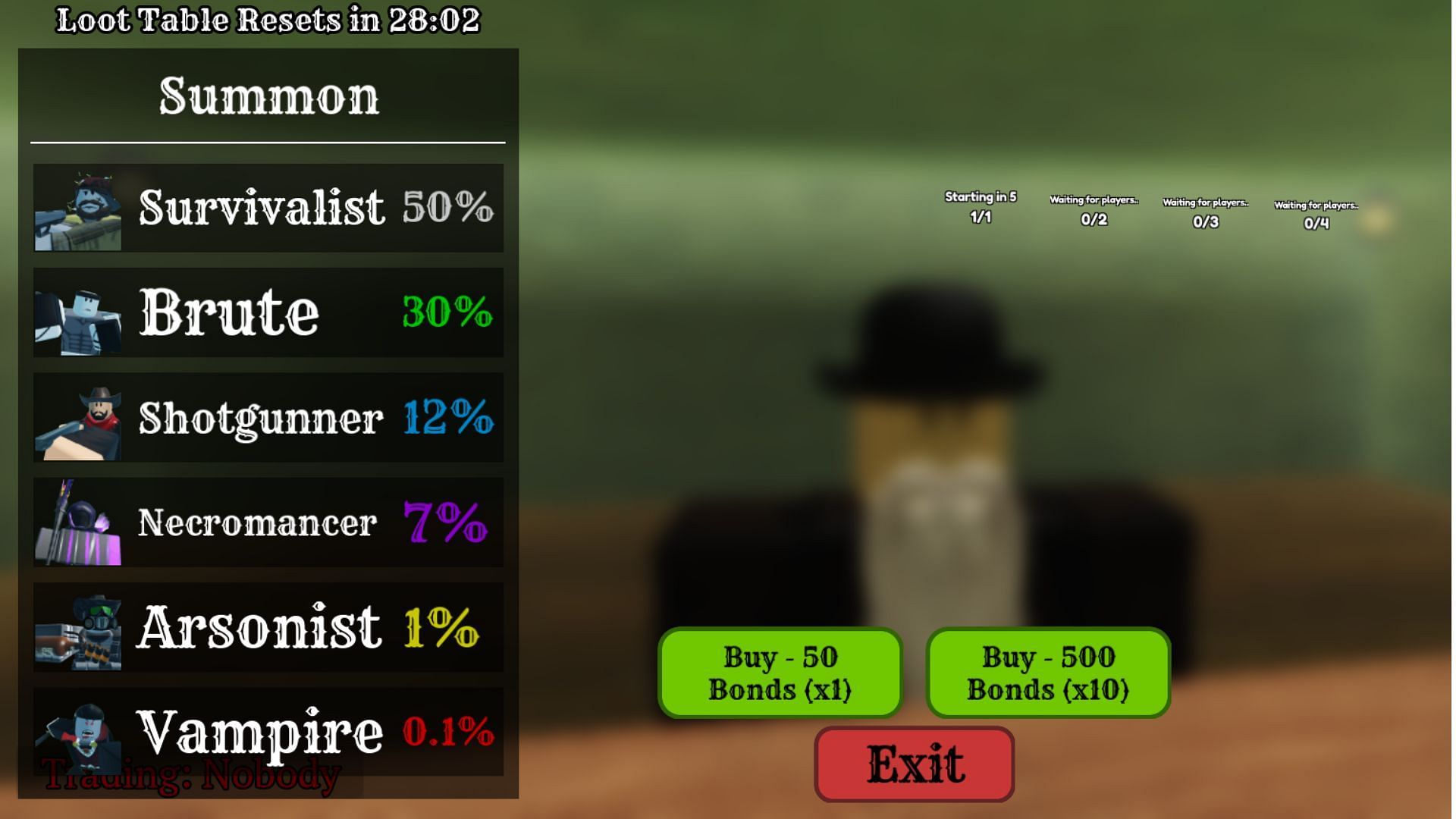 The Summon menu in the game (Image via Roblox)